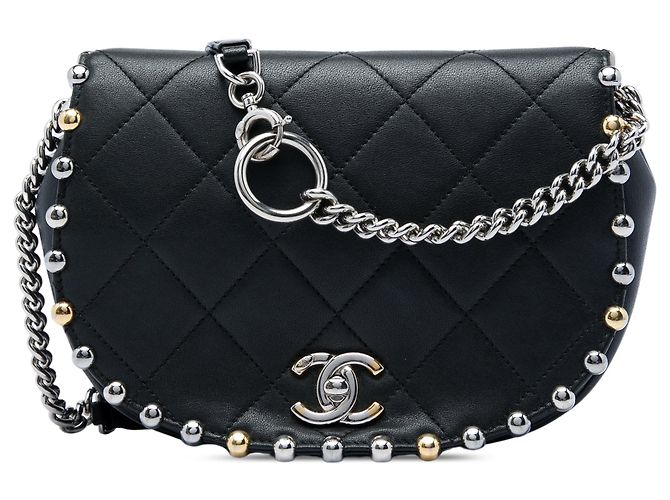 Borsa a tracolla Chanel Small Quilted Lambskin Studded Bubble Flap nera Nero