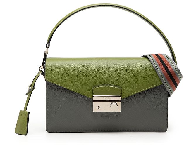 Borsa Prada Bicolor Saffiano Lux Sound Lock Verde