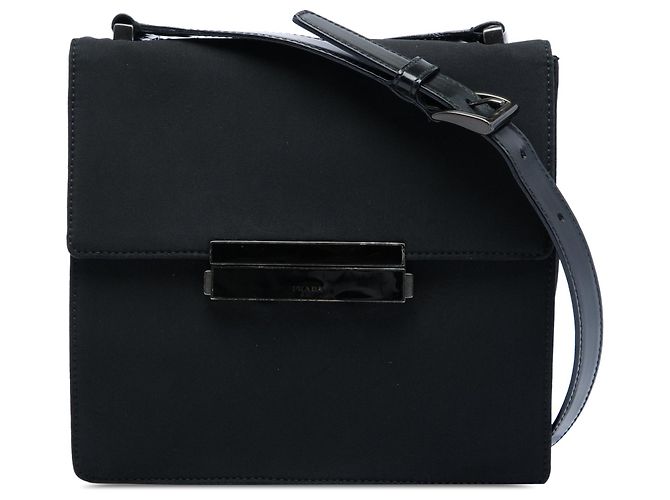 Bolsa transversal com aba Prada Tessuto preta Preto