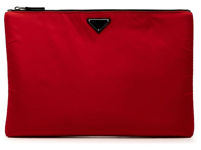 Rote Prada Tessuto Soft Zip Clutch
