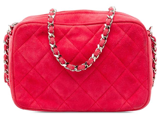 Bolsa Camera Chanel em camurça acolchoada vermelha Vermelho