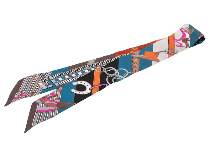 Lenço de seda Twilly Hermès Blue Brides et Gris Gris Azul