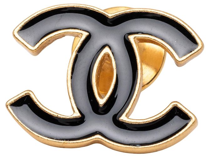 Chanel CC Email Brosche Schwarz vergoldet