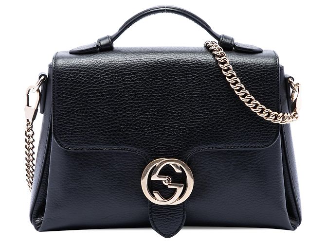 Borsa satchel Gucci Small Dollar Calf Interlocking G nera Nero