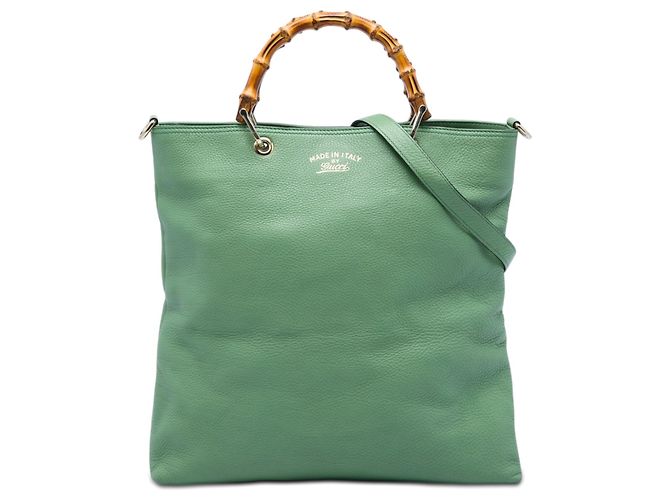Bamboo Bolsa Tote Gucci Tall em couro de bezerro verde com alça de bambu