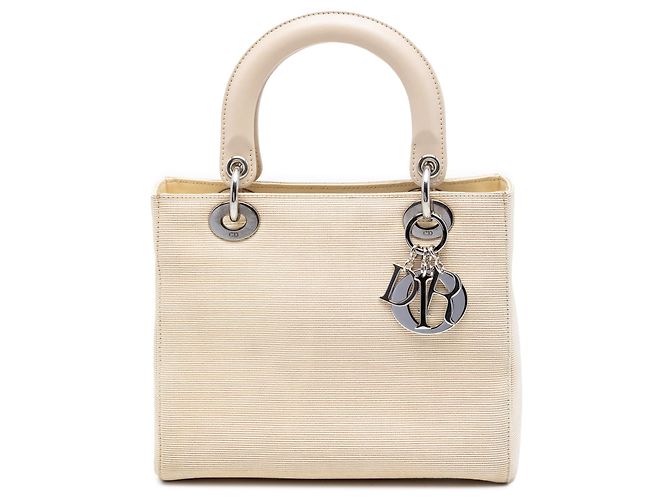 Lady Dior Handtasche aus beige Canvas, Größe Medium
