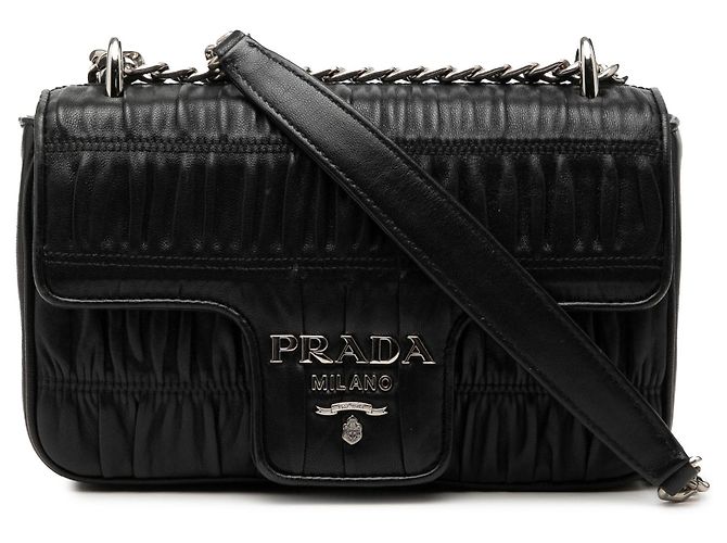 Borsa a tracolla Black Prada Nappa Gaufre Chain Flap Nero