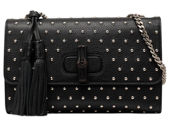 Borsa a tracolla Gucci Medium Studded Leather Miss Bamboo nera Nero
