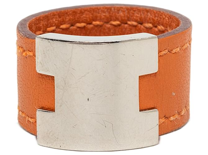 Orange Hermès Swift and Palladium Plated Lurie Ring 