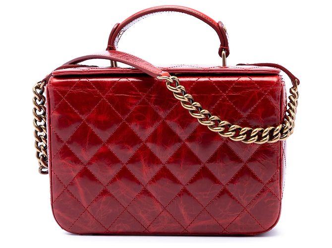 Chanel CC Vanity Case aus rotem gestepptem glasiertem Kalbsleder