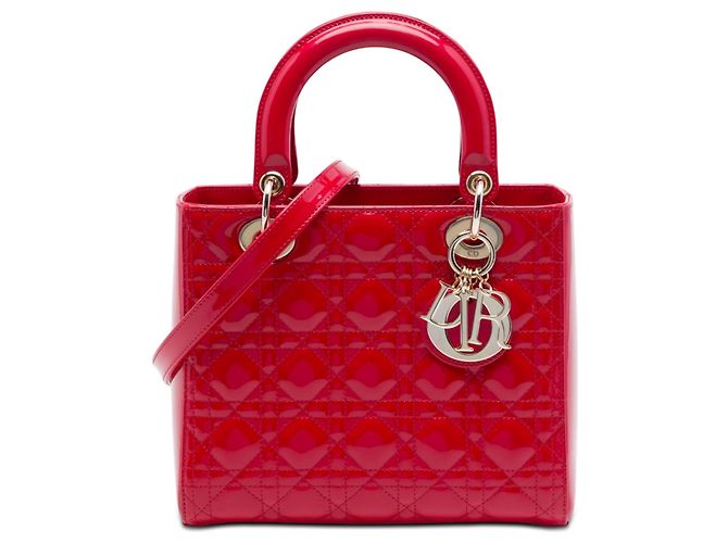 Borsa Lady Dior Medium in vernice cannage rosso