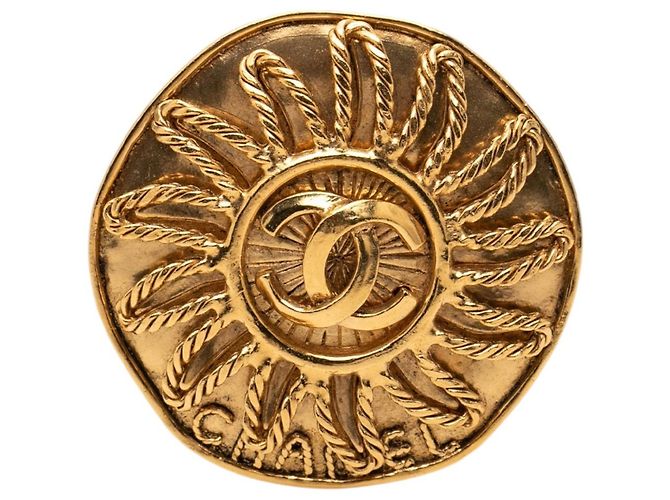 Gold Chanel CC Gold Plated Sunburst Brosche Golden