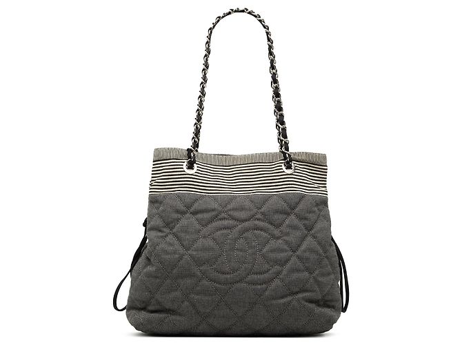Tote Bon Bon em denim acolchoado Chanel cinza, tamanho Medium