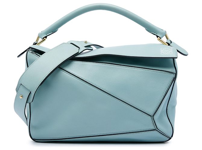 Borsa Satchel Puzzle in pelle di vitello blu LOEWE Medium