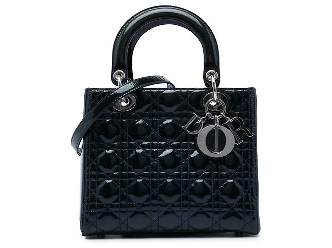 Bolso Lady Dior Medium de charol cannage azul