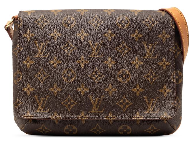 Bolso de hombro Louis Vuitton Monogram Musette Tango de correa corta marrón Castaño