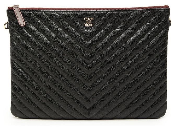 Chanel Medium CC Chevron Caviar O Case Clutch Black Schwarz