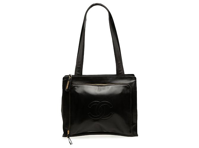 Tote in agnello nero con CC e tasca frontale con zip Chanel