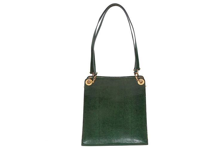 Céline Vintage Celine Handtasche aus Eidechsenleder in Grün