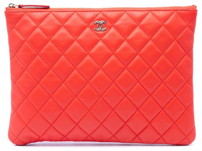 Chanel Medium Quilted Lambskin Orange O Case Clutch