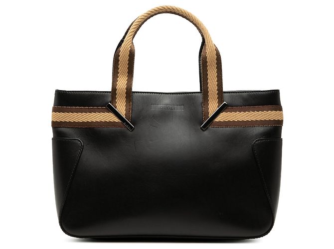 Borsa a mano Web in pelle di vitello nera Gucci Nero