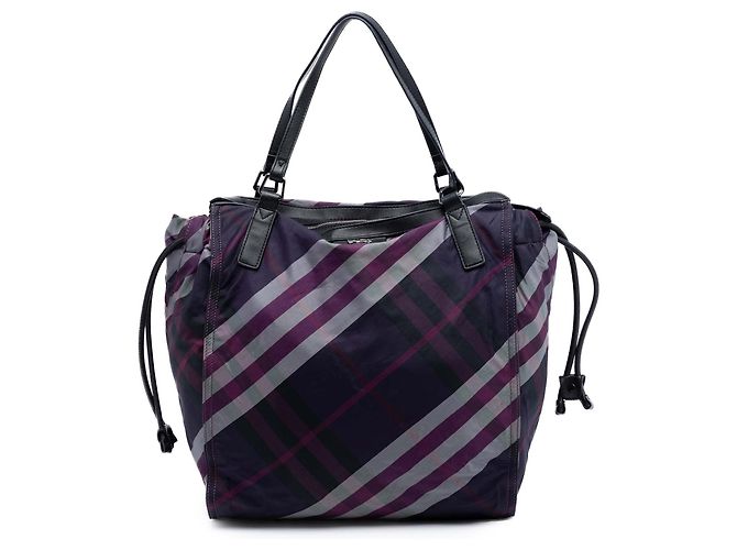 Tote de nylon Burberry Supernova Check roxo com fivela