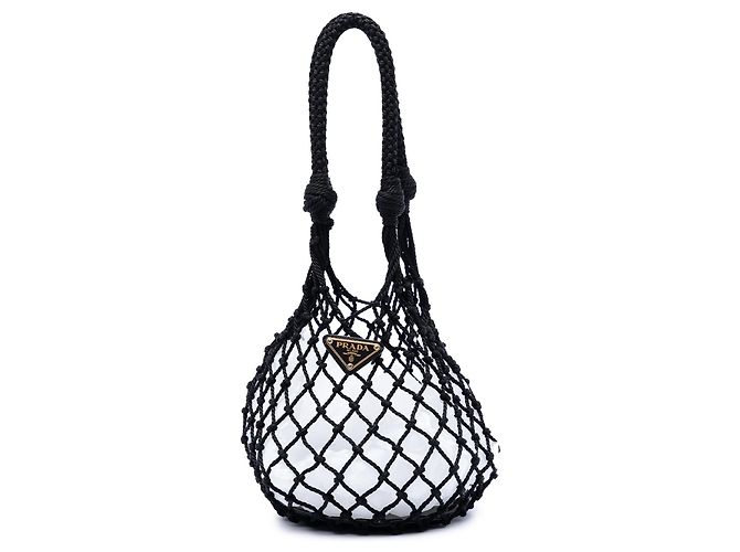 Borsa bucket in rete e pelle nera Prada Nero