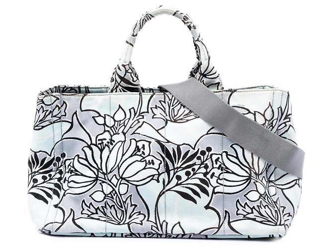 Borsa Prada Medium Floral Printed Canvas Canapa blu