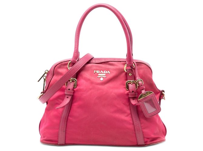 Bolsa Dome em Tessuto com acabamento em Saffiano rosa Prada