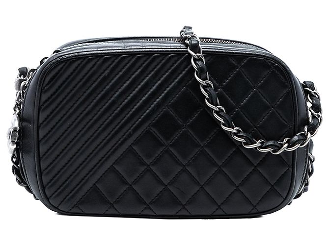 Bolsa de câmera Chanel Mini Quilted Lambskin Coco Boy preta Preto