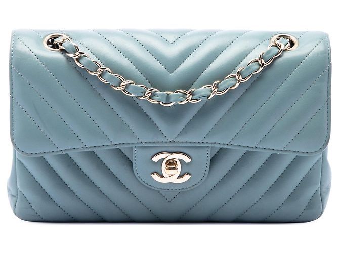 Borsa a tracolla Chanel Small Classic Chevron in agnello blu