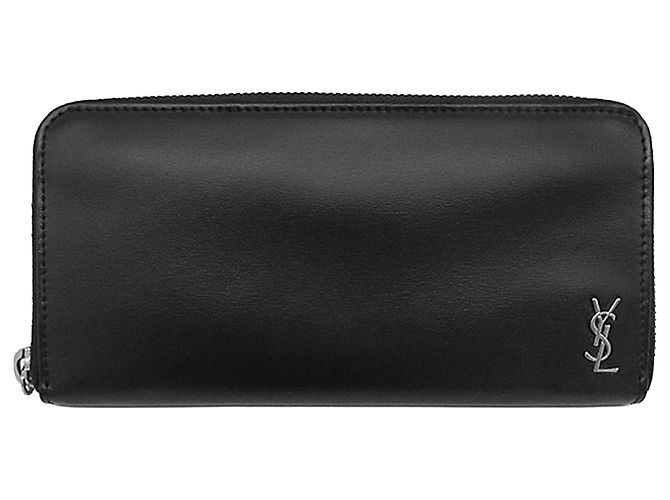 Portafoglio lungo con zip Tiny Cassandre in pelle nera Saint Laurent Nero