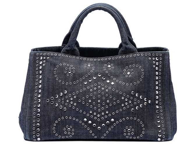 Tote Sac à main Prada Studded Denim Canapa Logo Gris