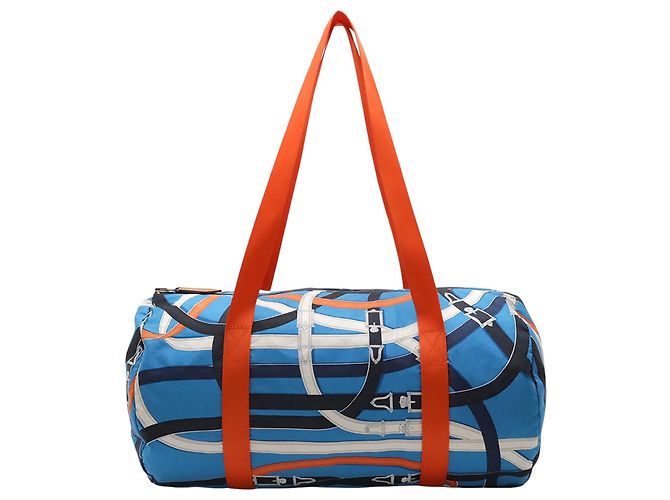 Duffle Borsa Duffel Blue Hermès in seta e Barenia Cavalcadour Airsilk 38