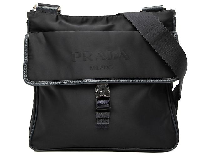 Borsa a tracolla Black Prada Saffiano Trimmed Tessuto Zip Top Nero
