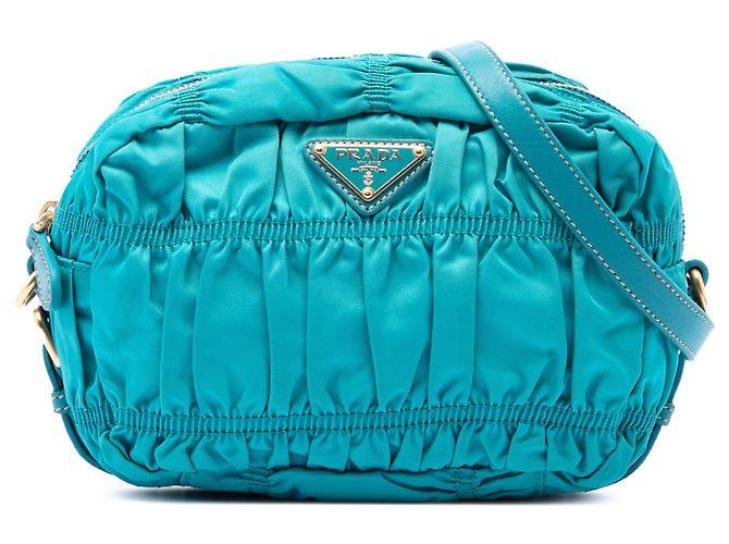 Borsa a tracolla Prada Tessuto Gaufre blu