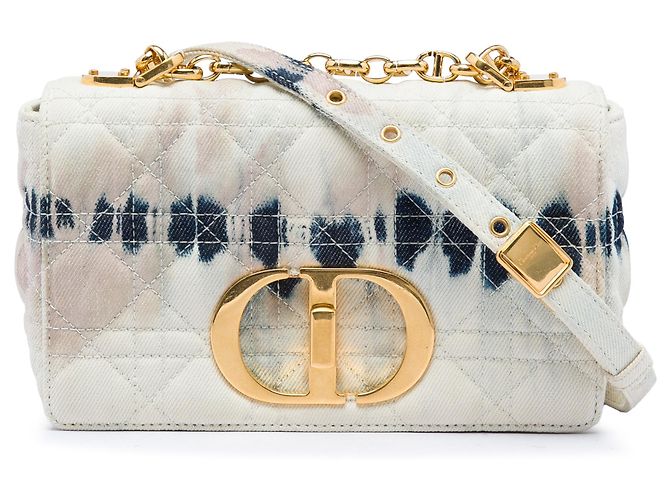 Piccola borsa a tracolla Dior Small Tie Dye Denim Caro bianca Bianco