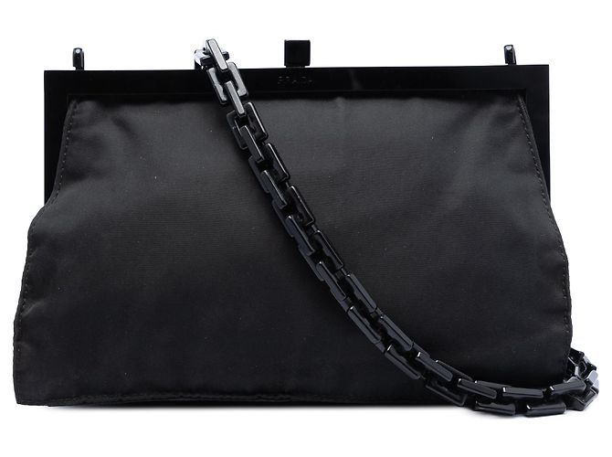 Borsa a tracolla con catena Prada Tessuto Kisslock Frame nera Nero