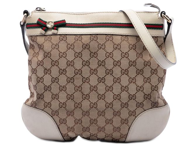 Borsa a tracolla Gucci GG Canvas Web beige