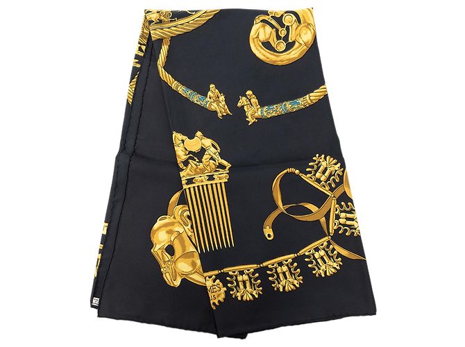 Hermès Les Cavaliers d Or Seidentuch 90 Schwarz