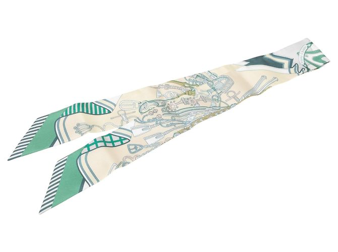 Lenço Twilly de seda Hermès Bouquets Sellier verde