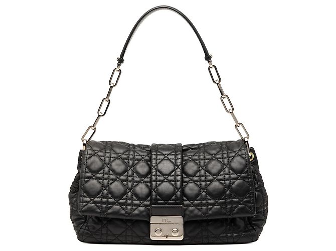 Borsa a tracolla Dior in agnello Cannage New Lock nera Nero
