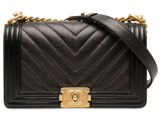 Borsa a tracolla Chanel Old Medium Chevron Caviar Boy Flap nera Nero