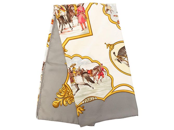Foulard in seta Hermès Les Chevaux des Moghols 90 bianco