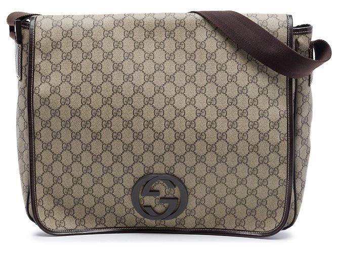 Gucci Large GG Supreme Interlocking G Messenger Bag Beige