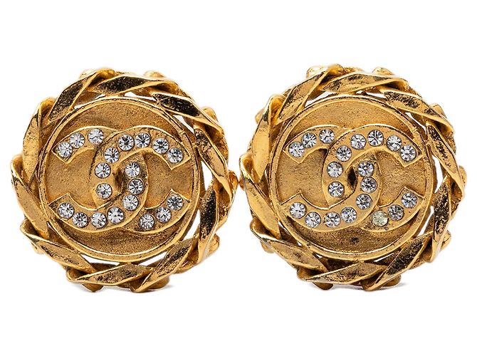Orecchini a clip Chanel CC placcati oro e strass D'oro