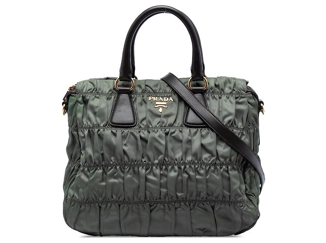 Grüner Prada Tessuto Gaufre Satchel