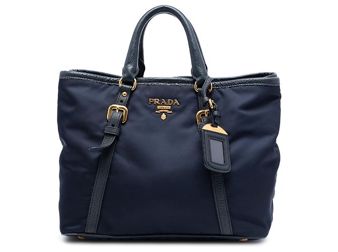 Borsa Prada Vitello Daino con finiture in Tessuto blu