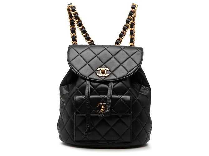 Mochila Chanel Duma de piel de cordero acolchada negra Medium Negro