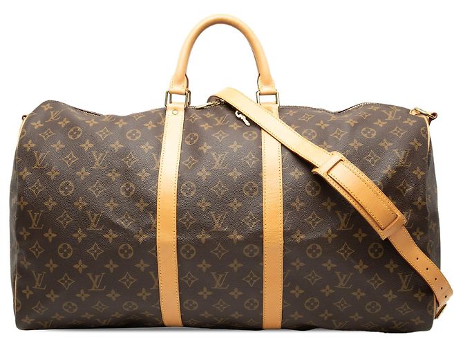 Borsa da viaggio marrone Louis Vuitton Monogram Keepall Bandouliere 55